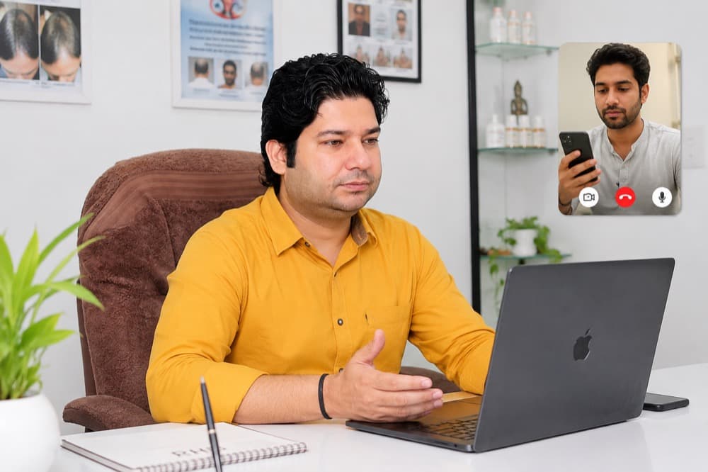 Dr. Nitin Sharma speaking with a patient during a consultation